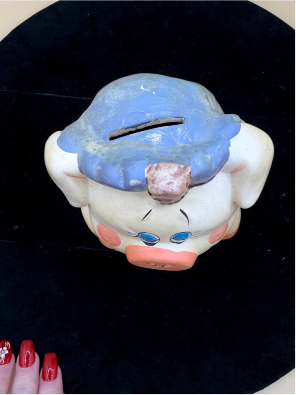 Vintage Chalkware Piggy Bank Hand Painted Whimsical Pig Coin Bank Made in China - Picture 12 of 15